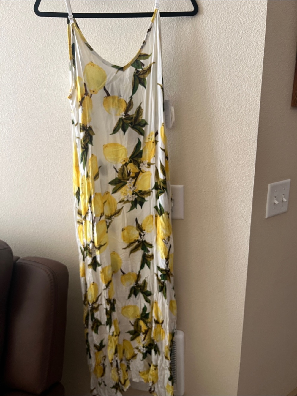 White & Yellow Lemon Print Maxi Dress - Sleeveless with Pockets Summer Slip